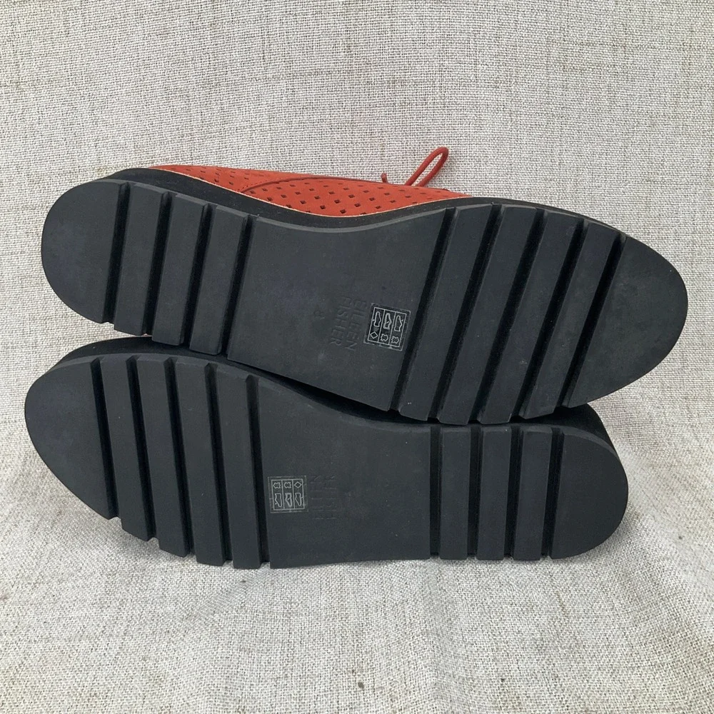 Eileen Fisher Platform Oxford Women 8 Orange Perforated Suede Flatform Classic